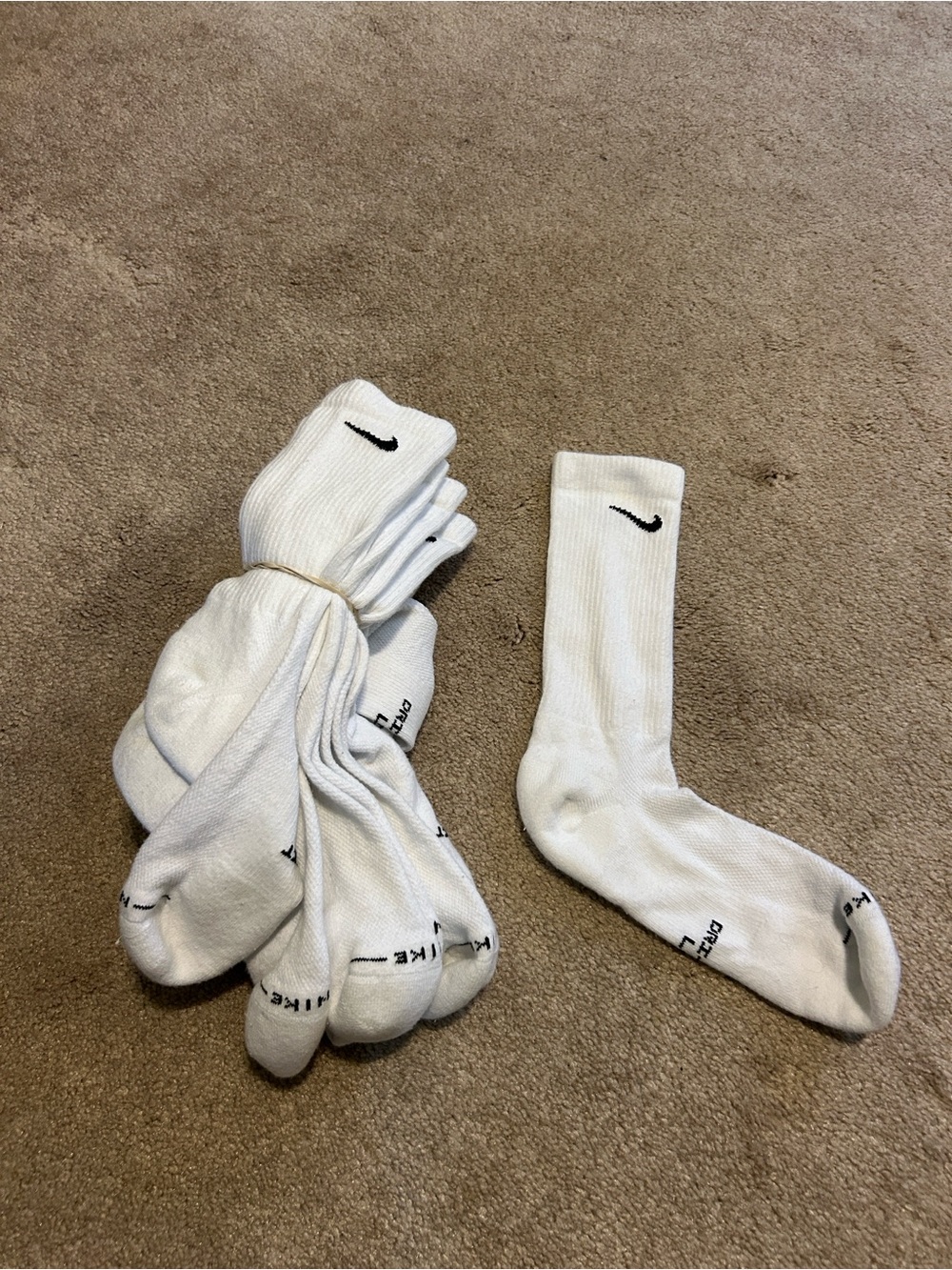 Nike White Men’s Athletic Socks with Black Swoosh - Pack